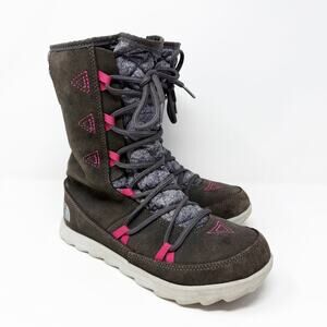 The North Face Gray/Pink Insulated Snow Boots Women's 7 Lace Up Quilted Accents